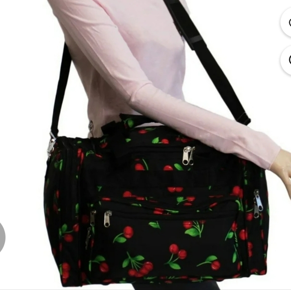 Cherry Burst Print Duffel Bag - Black and Red - Picture 2 of 12